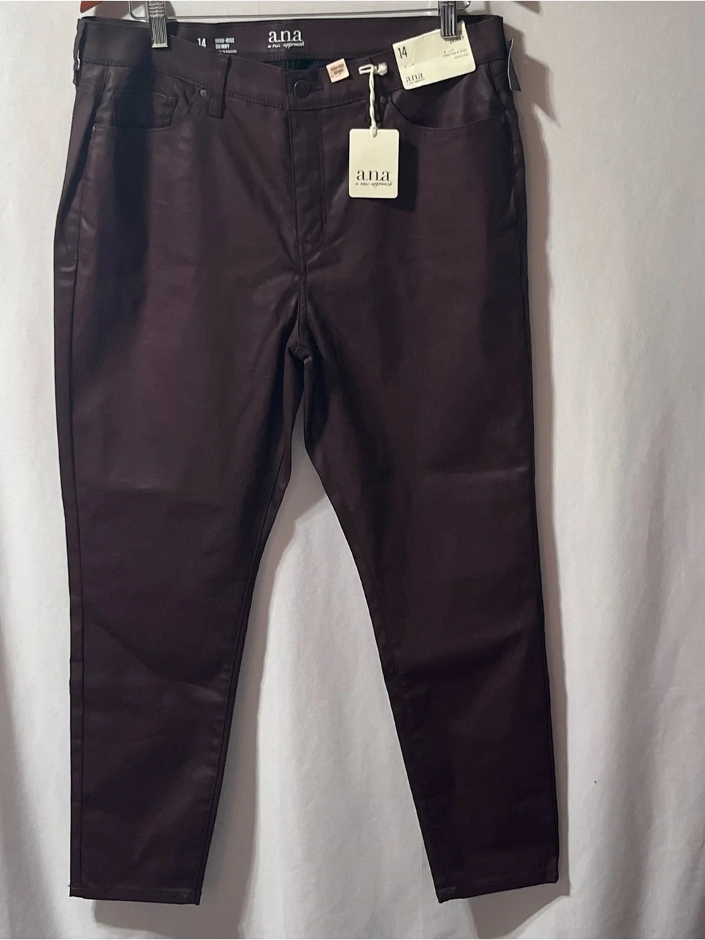 NWT a.n.a Burgundy High‎ Rise Skinny Coated Pants Size 14 Faux Leather